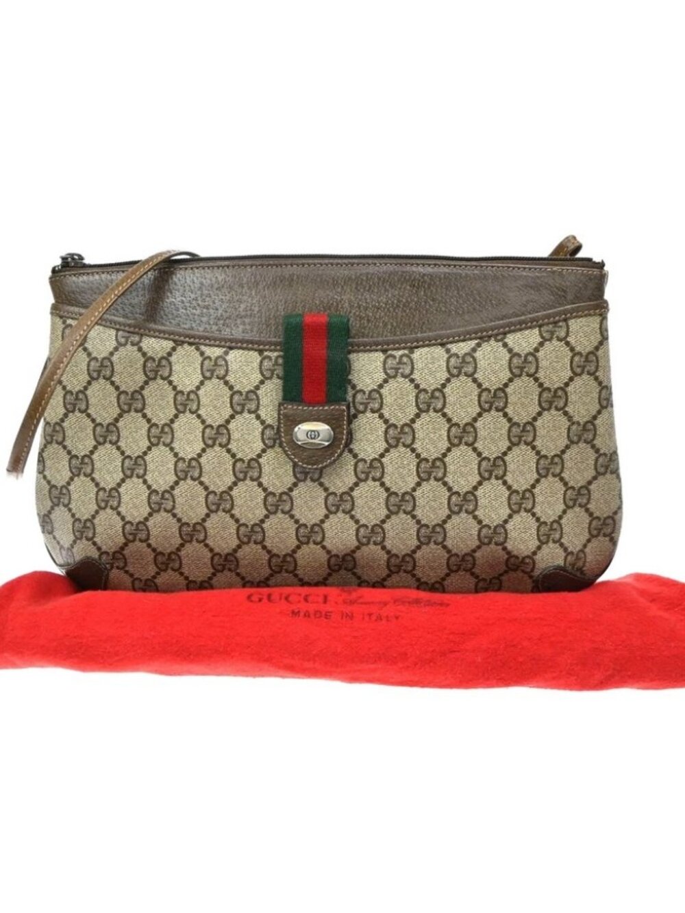 GUCCI Logo GG Pattern Sherry Shoulder Bag PVC Leather Brown Italy 61KD147